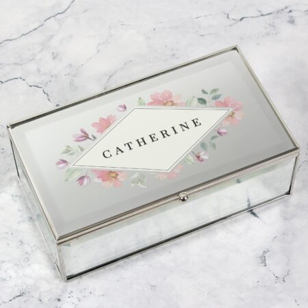 Personalised Floral Watercolour Mirrored Jewellery Box: 3 - Jewellery Boxes By Gift Moments