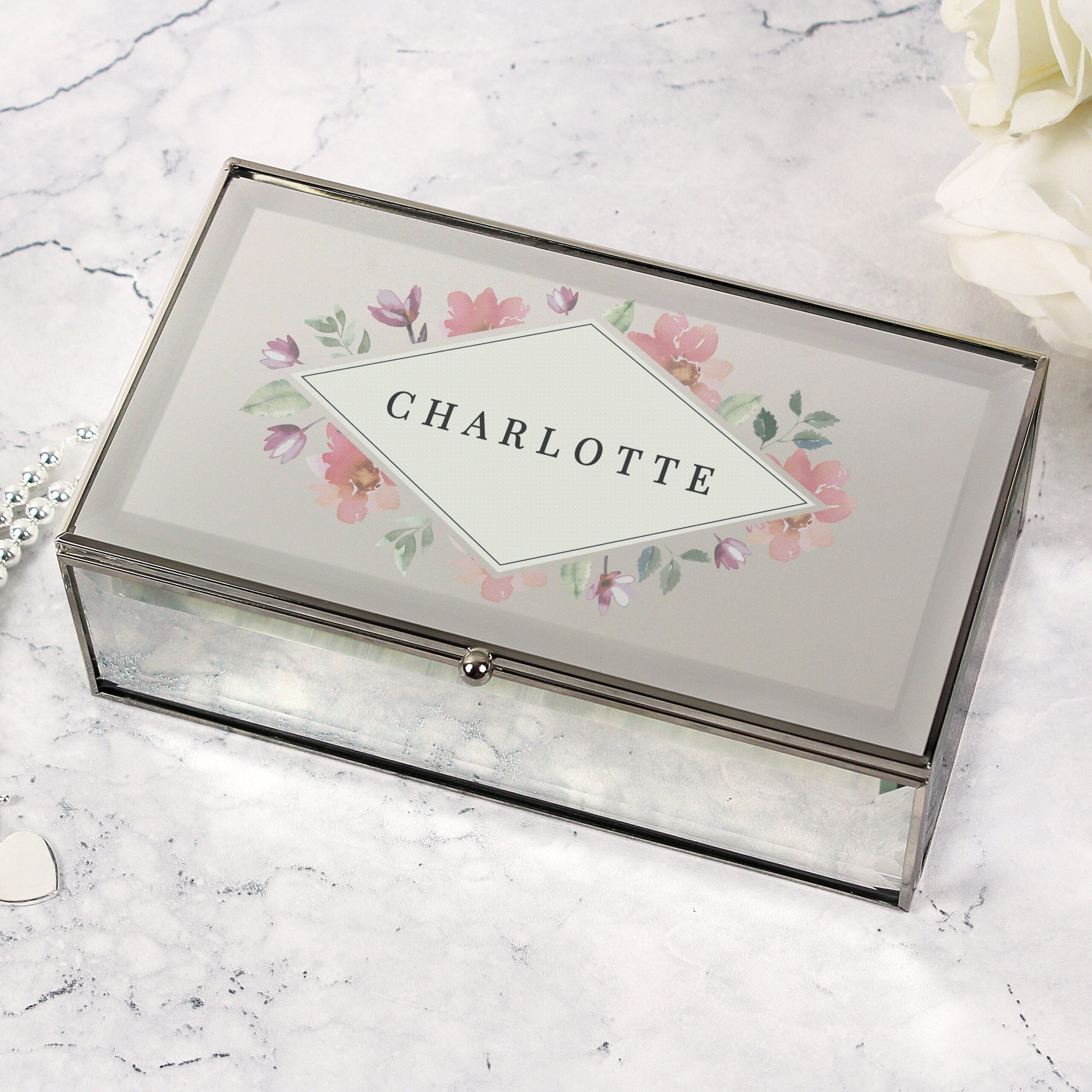 Personalised Floral Watercolour Mirrored Jewellery Box: 1 - Jewellery Boxes By Gift Moments