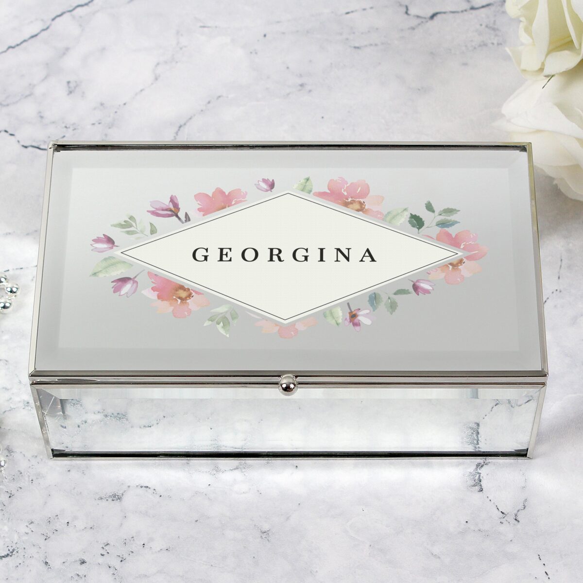 Personalised Floral Watercolour Mirrored Jewellery Box: 2 - Jewellery Boxes By Gift Moments