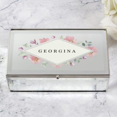 Personalised Floral Watercolour Mirrored Jewellery Box: 2 - Jewellery Boxes By Gift Moments