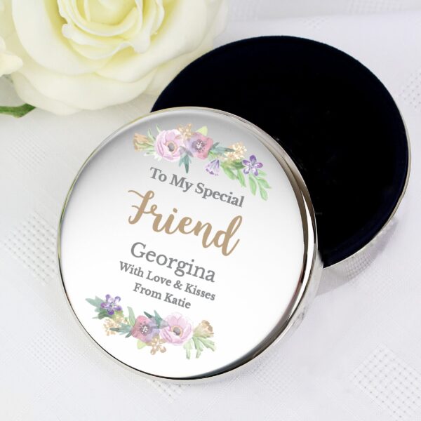 Personalised Floral Watercolour Round Trinket Box: 1 - Trinket Boxes By Gift Moments