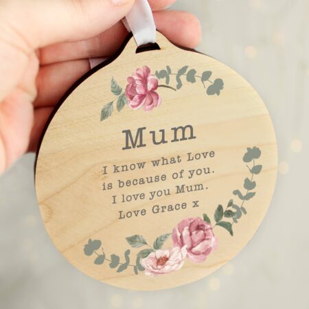 Personalised Floral Watercolour Round Wooden Decoration: 1 - Decorations By Gift Moments