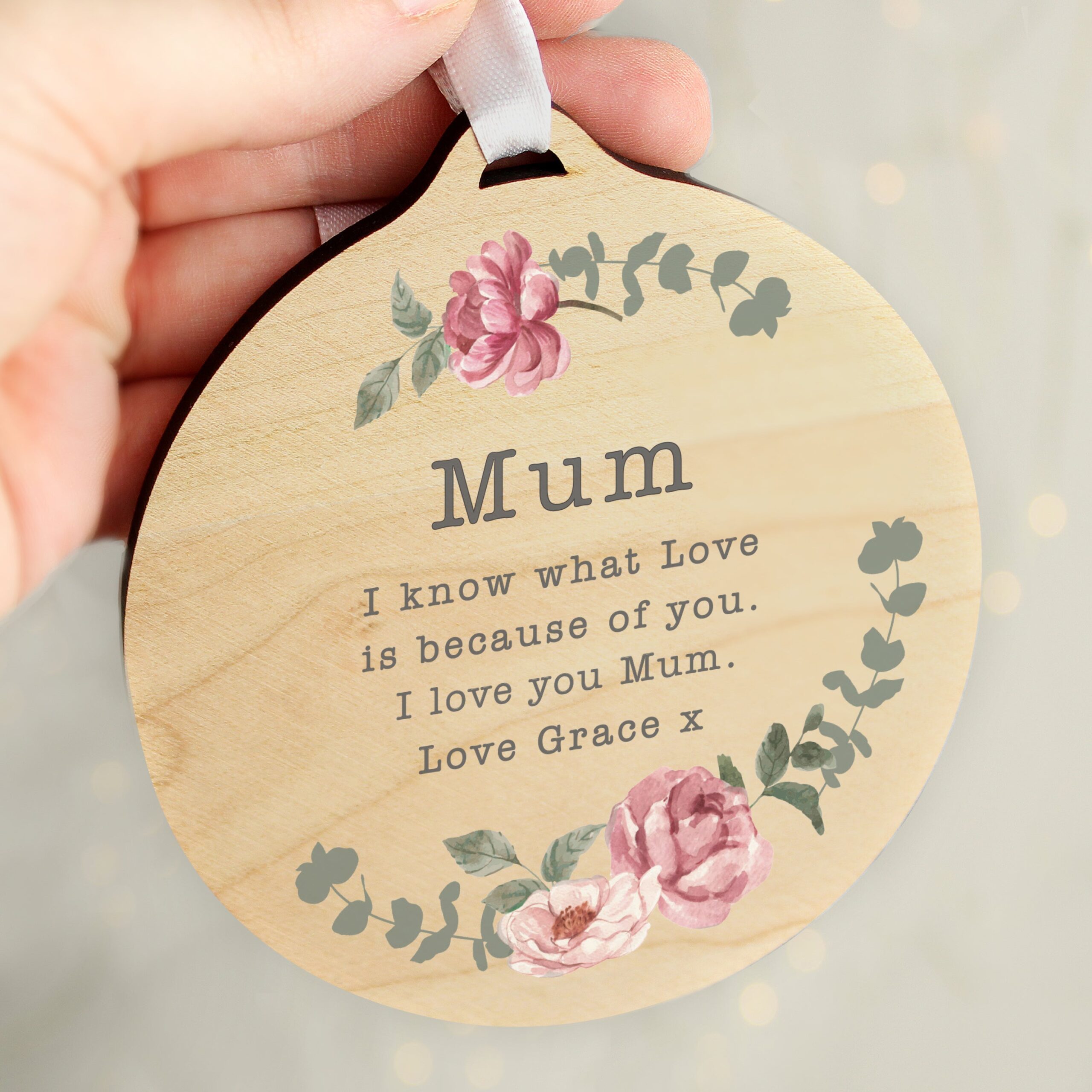 Personalised Floral Watercolour Round Wooden Decoration: 1 - Decorations By Gift Moments