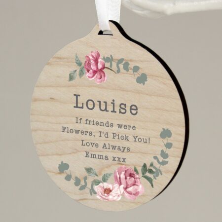 Personalised Floral Watercolour Round Wooden Decoration: 3 - Decorations By Gift Moments