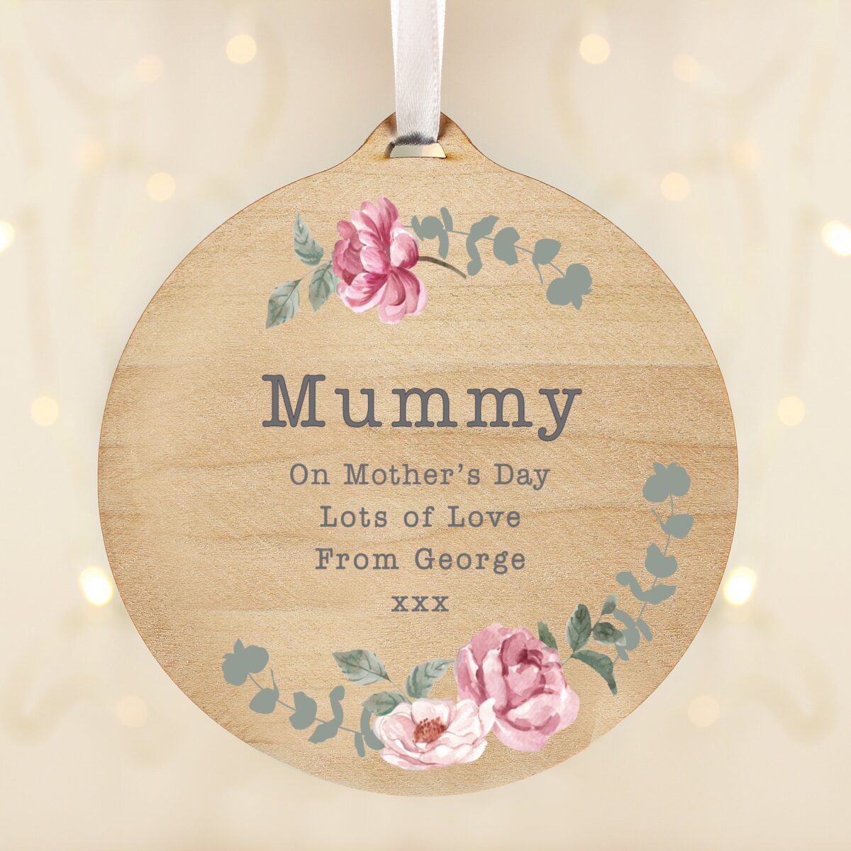 Personalised Floral Watercolour Round Wooden Decoration: 2 - Decorations By Gift Moments