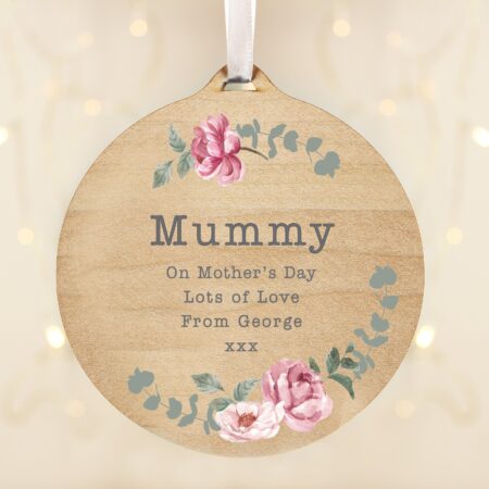 Personalised Floral Watercolour Round Wooden Decoration: 2 - Decorations By Gift Moments