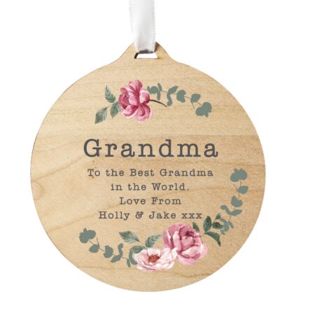 Personalised Floral Watercolour Round Wooden Decoration: 4 - Decorations By Gift Moments