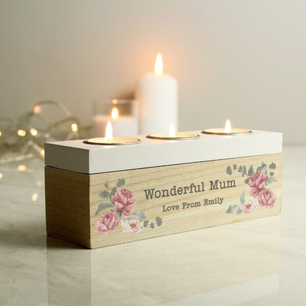 Personalised Floral Watercolour Triple Tealight Box: 1 - Candle Holders By Gift Moments
