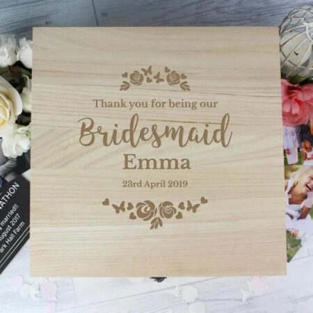 Personalised Any Role ’Floral Watercolour Wedding’ Large Wooden Keepsake Box: 2 - Keepsake Boxes By Gift Moments