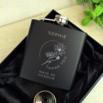 Personalised Floral Wedding Party Black Hip Flask: 1 - Hip Flasks By Gift Moments