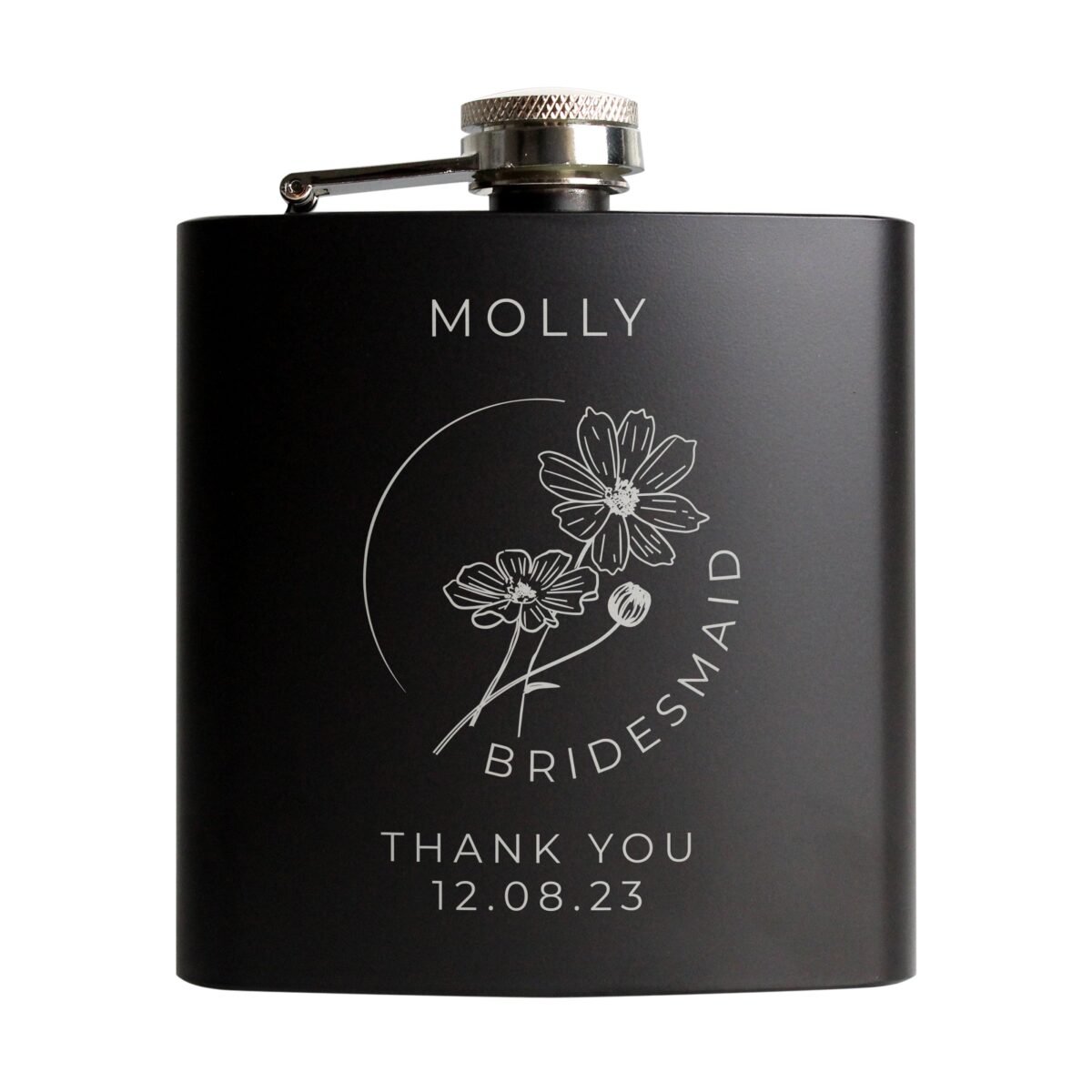 Personalised Floral Wedding Party Black Hip Flask: 5 - Hip Flasks By Gift Moments