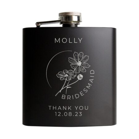Personalised Floral Wedding Party Black Hip Flask: 5 - Hip Flasks By Gift Moments