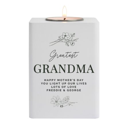Personalised Floral White Wooden Tea light Holder: 5 - Candle Holders By Gift Moments