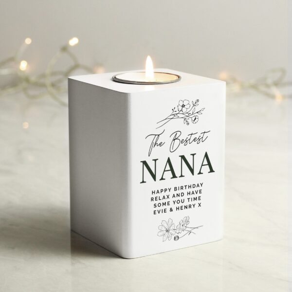 Personalised Floral White Wooden Tea light Holder: 2 - Candle Holders By Gift Moments
