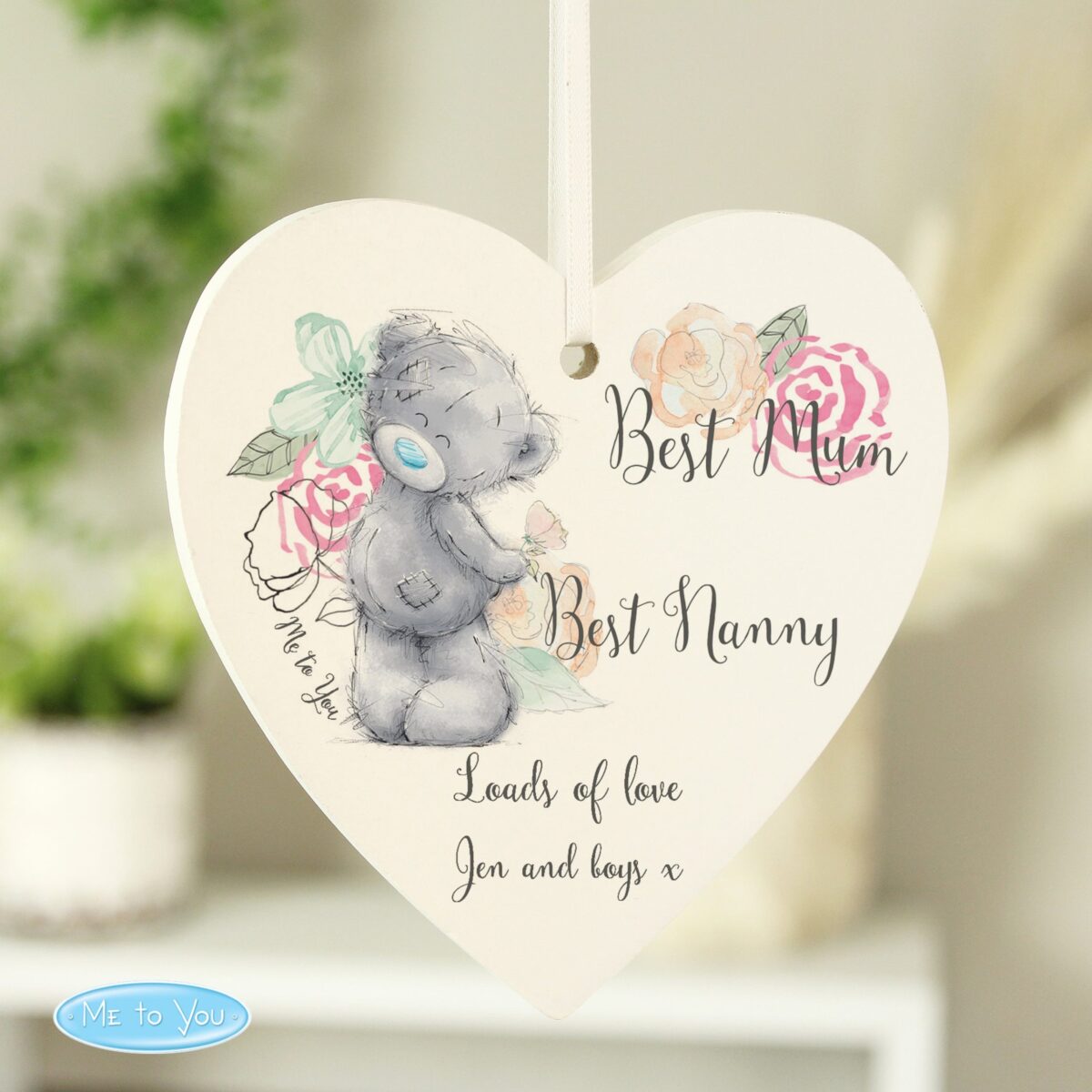 Personalised Me to You Floral Wooden Heart Decoration: 3 - Decorations