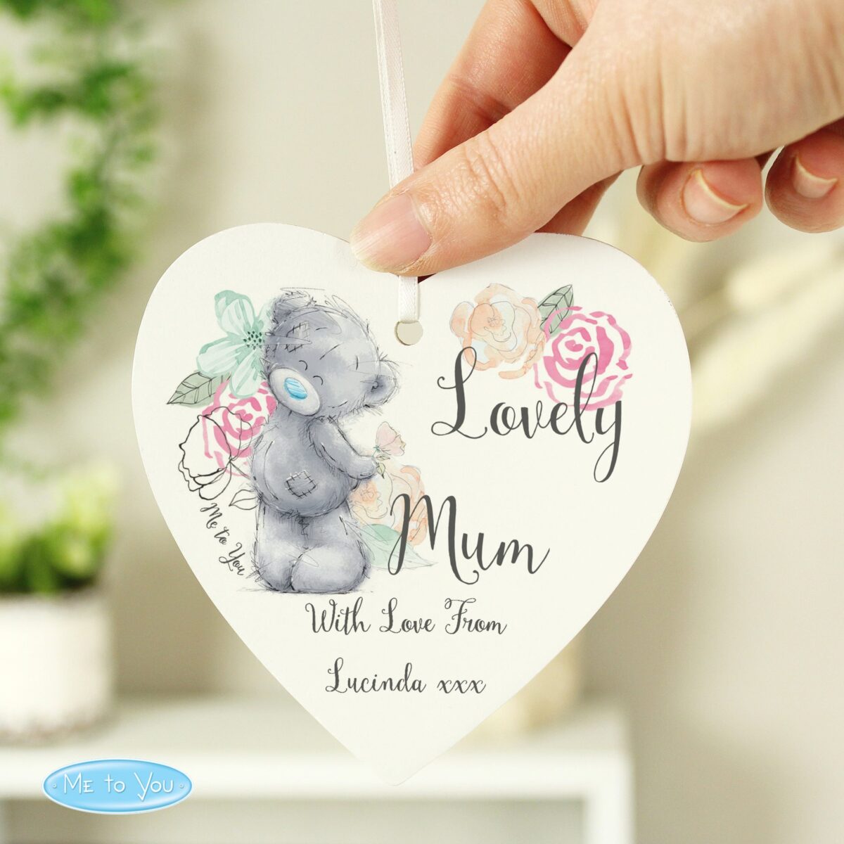 Personalised Me to You Floral Wooden Heart Decoration: 1 - Decorations