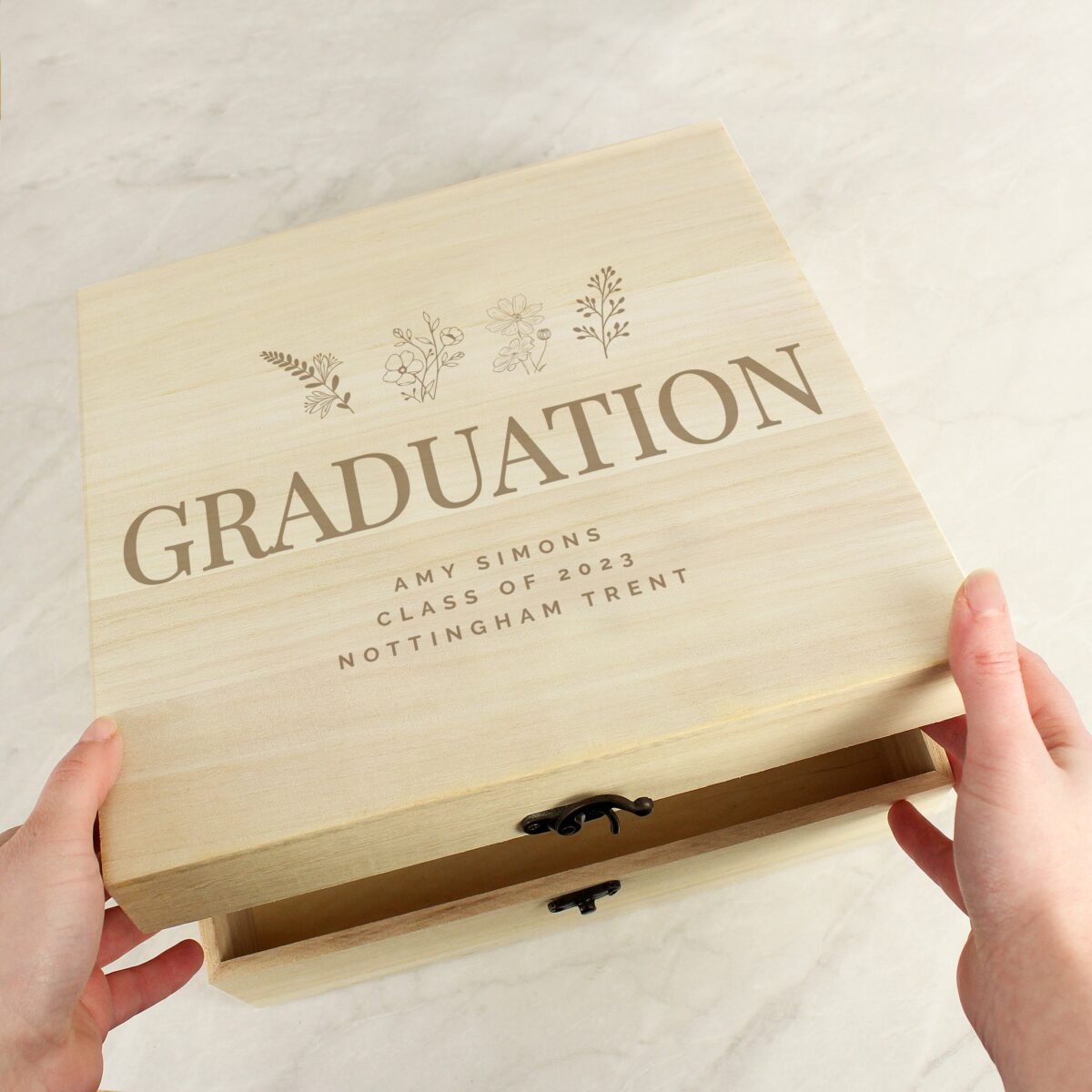 Personalised floral wooden keepsake box