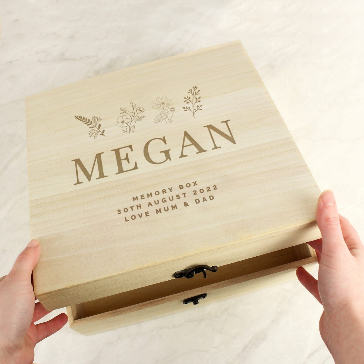 Personalised floral wooden keepsake box
