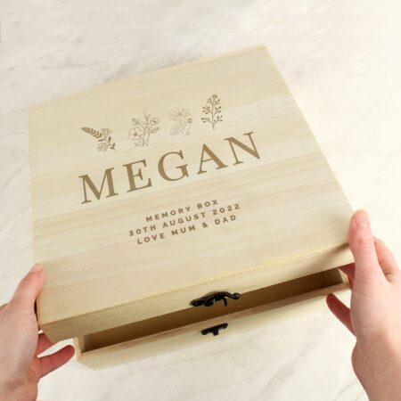 Personalised floral wooden keepsake box