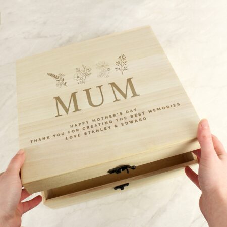 Personalised floral wooden keepsake box