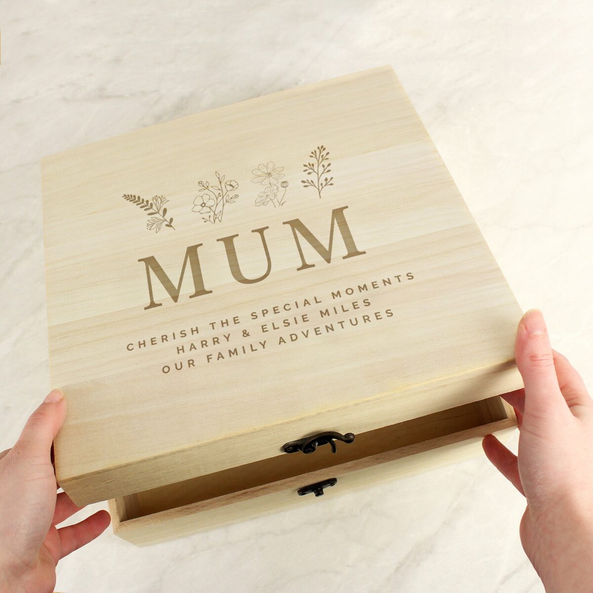 Personalised floral wooden keepsake box