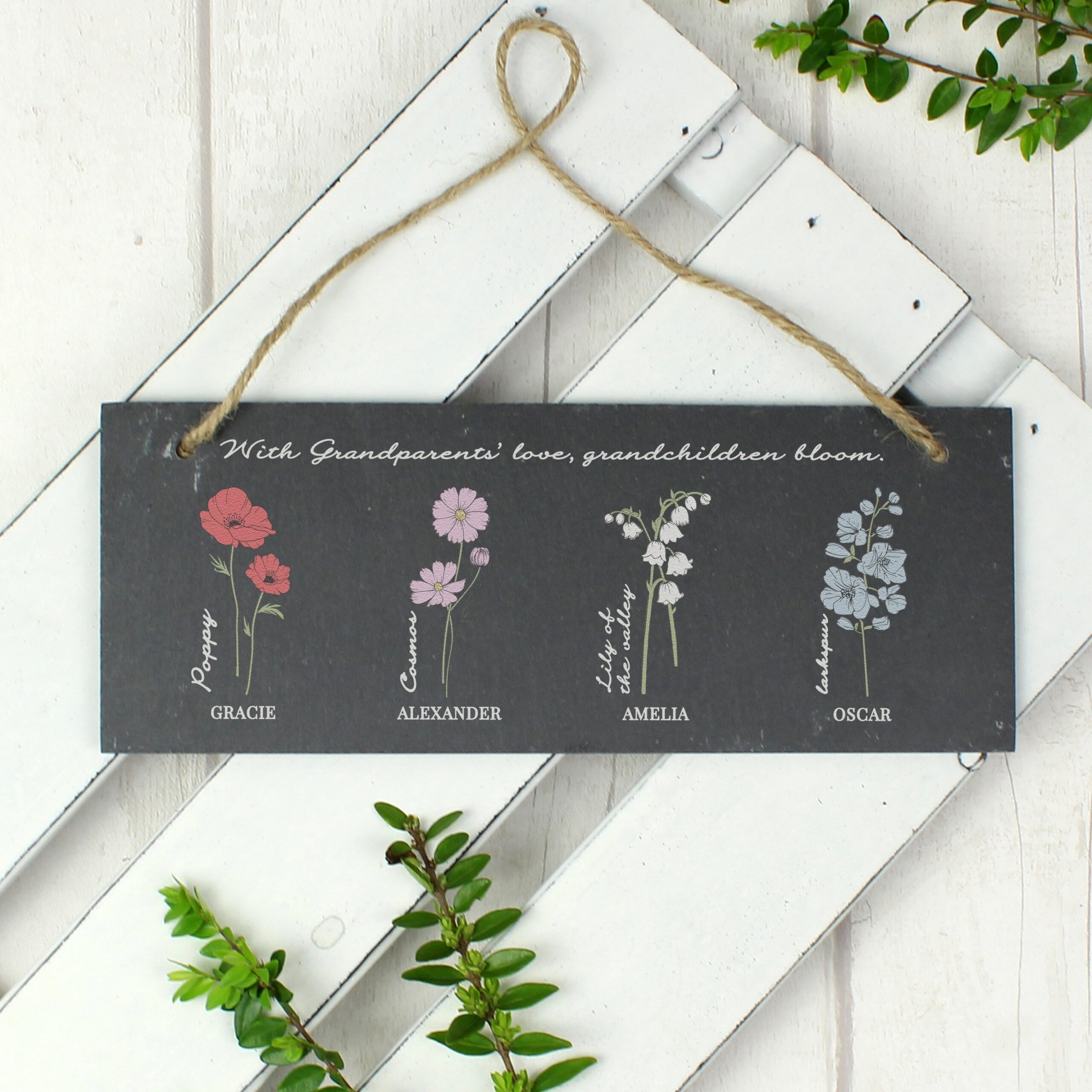 Personalised flower month hanging slate plaque