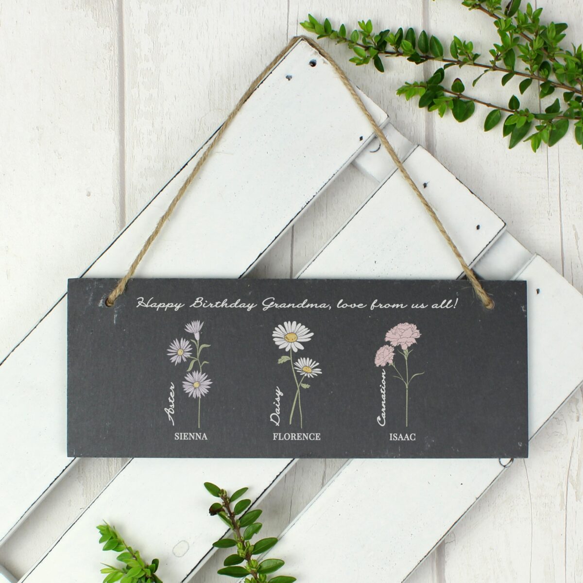 Personalised flower month hanging slate plaque