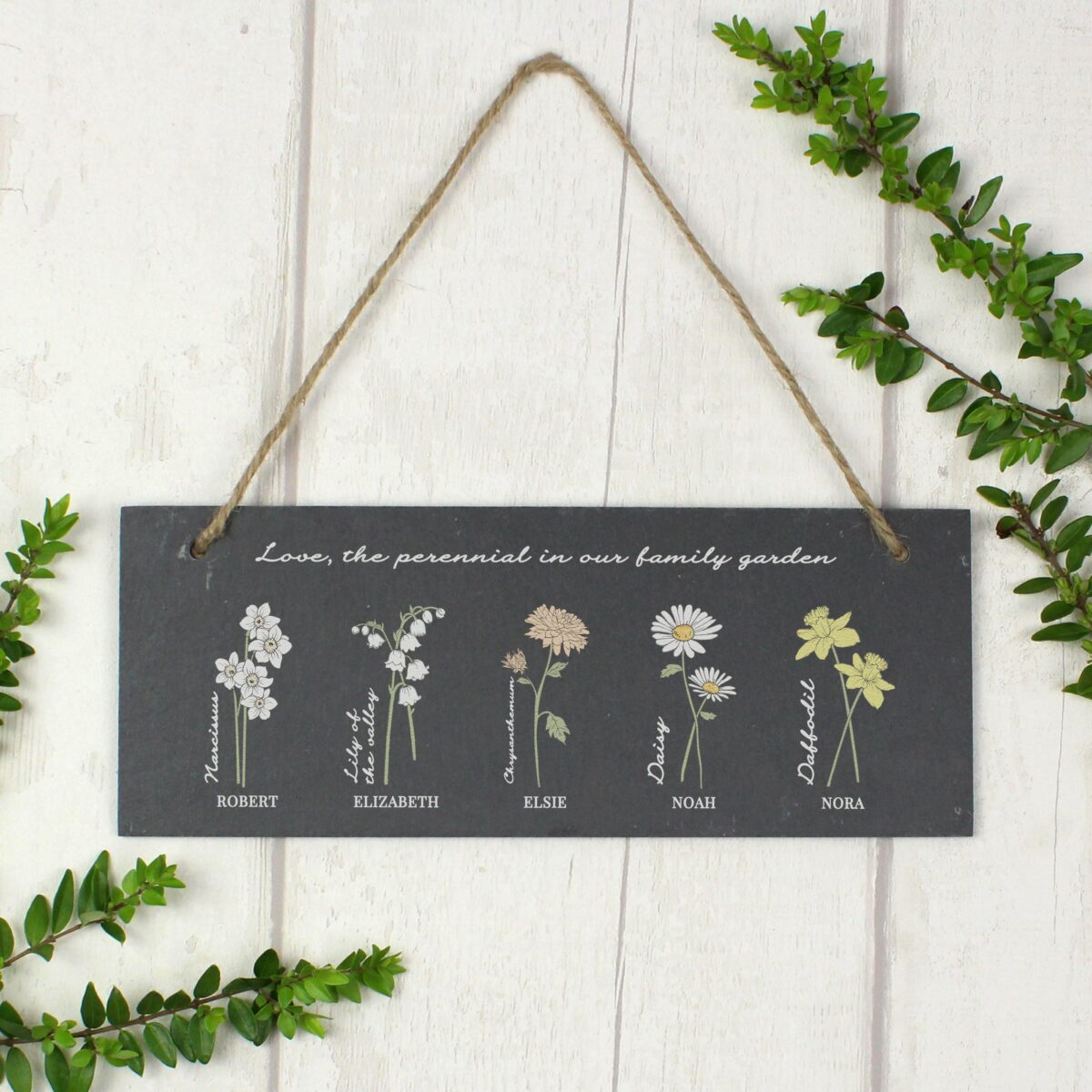 Personalised flower month hanging slate plaque