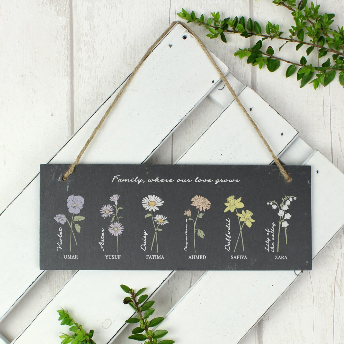 Personalised flower month hanging slate plaque