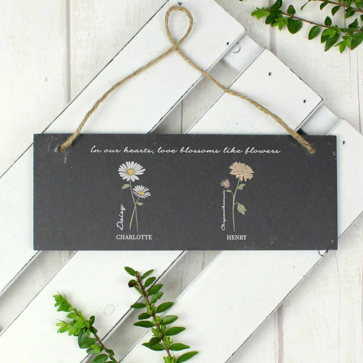 Personalised flower month hanging slate plaque