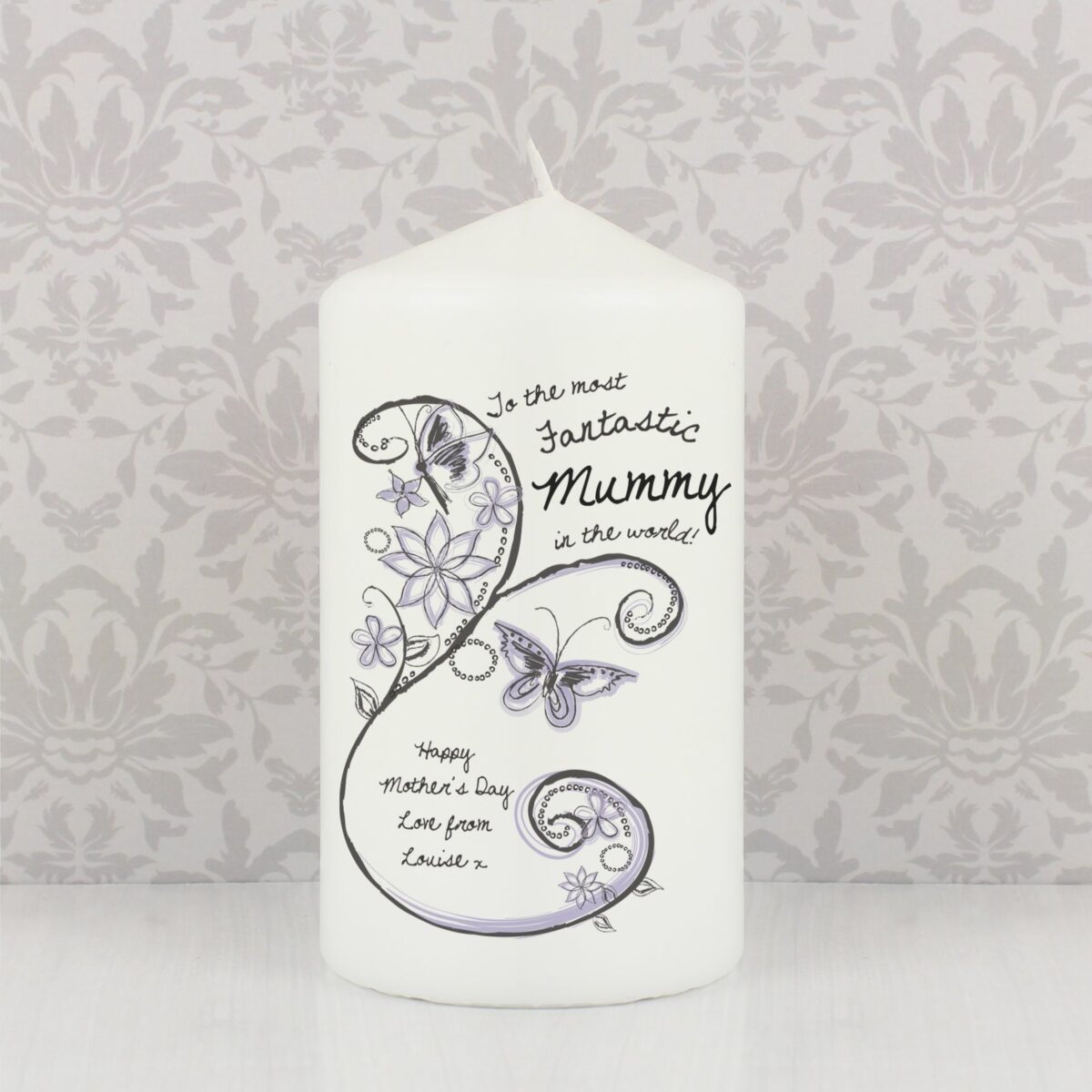 Personalised Flower Pattern Pillar Candle: 1 - Candles By Gift Moments