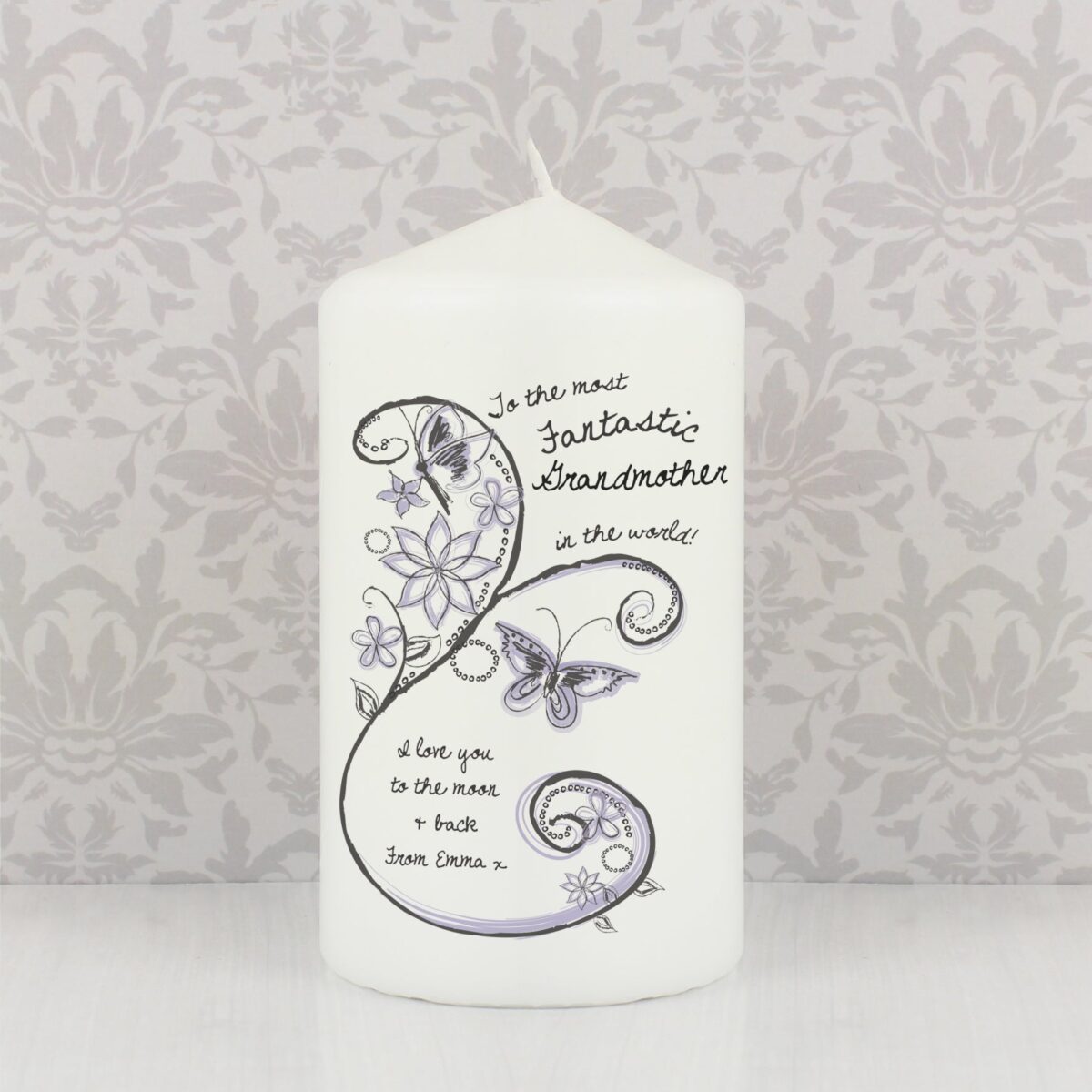 Personalised Flower Pattern Pillar Candle: 3 - Candles By Gift Moments
