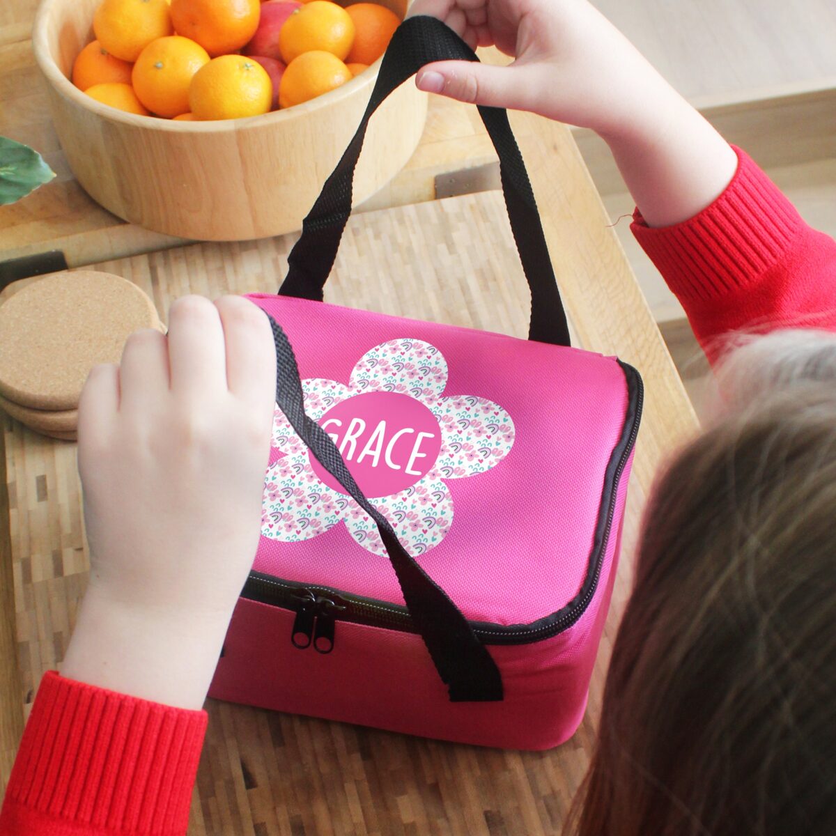 Personalised Flower Pink Lunch Bag: 3 - Lunch Boxes & Bags By Gift Moments