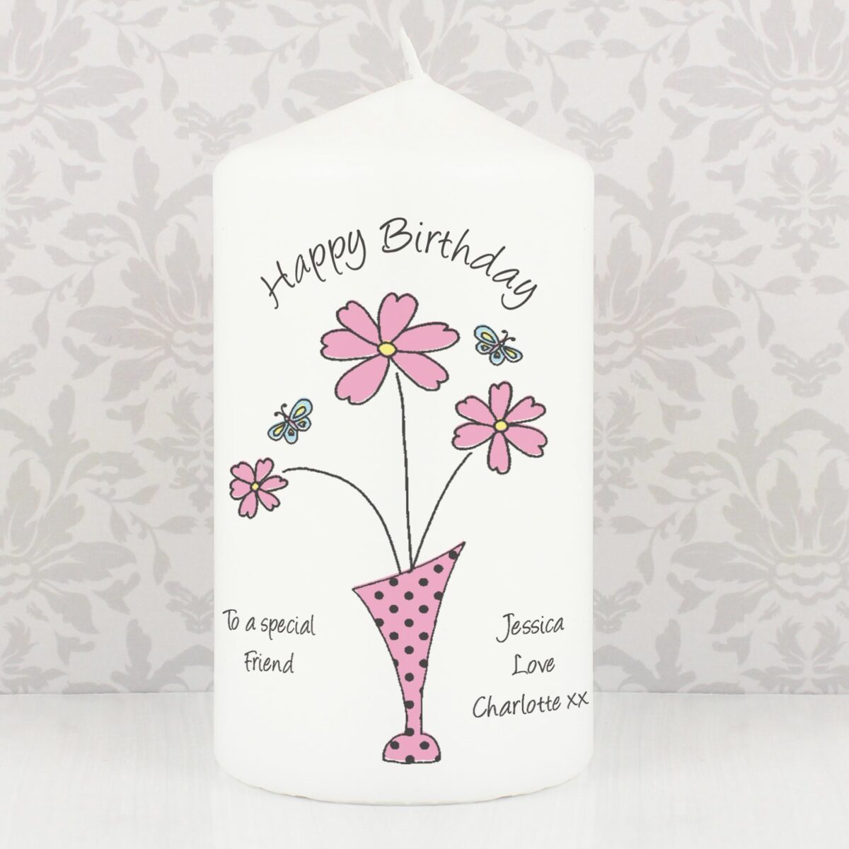 Personalised Flower in Vase Message Pillar Candle: 4 - Candles By Gift Moments