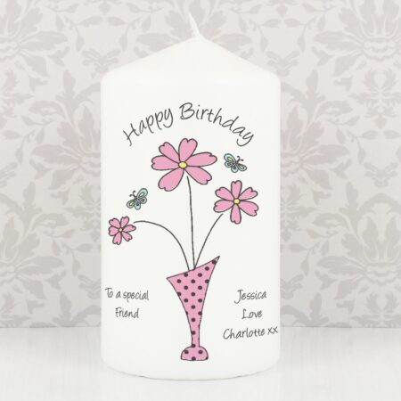 Personalised Flower in Vase Message Pillar Candle: 4 - Candles By Gift Moments