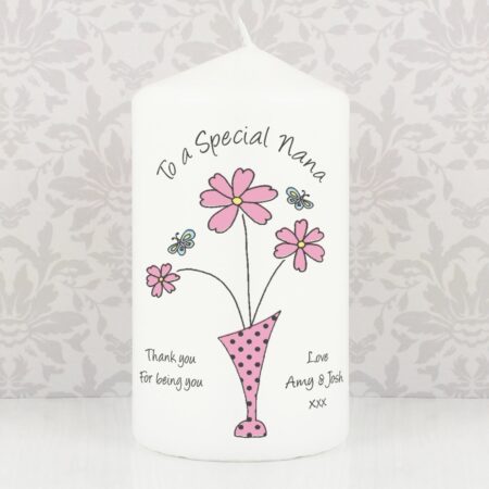 Personalised Flower in Vase Message Pillar Candle: 1 - Candles By Gift Moments