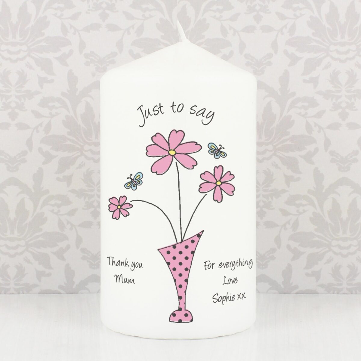 Personalised Flower in Vase Message Pillar Candle: 3 - Candles By Gift Moments