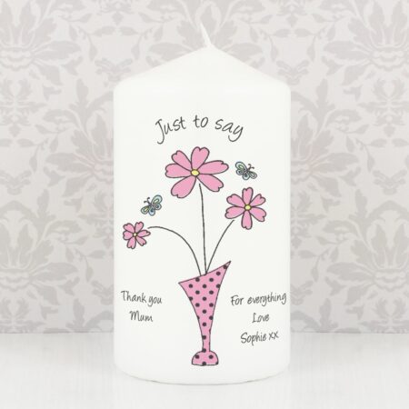 Personalised Flower in Vase Message Pillar Candle: 3 - Candles By Gift Moments