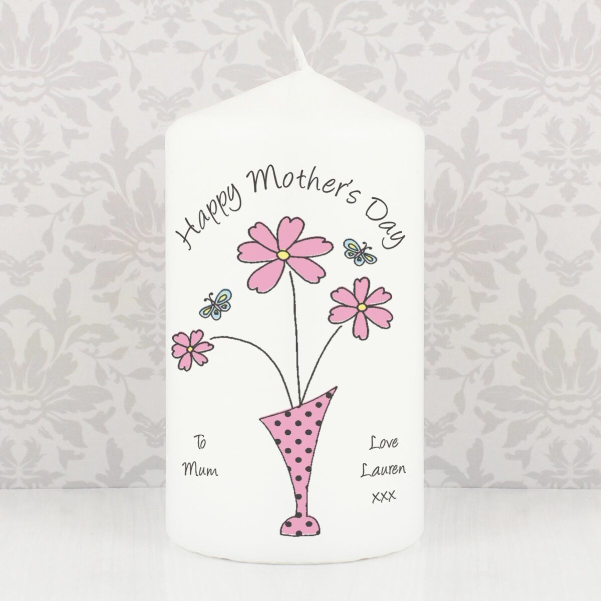 Personalised Flower in Vase Message Pillar Candle: 5 - Candles By Gift Moments
