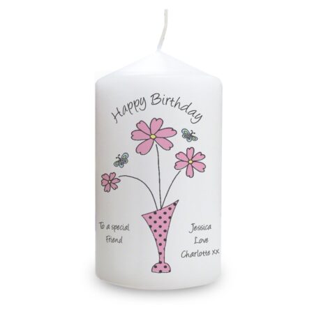 Personalised Flower in Vase Message Pillar Candle: 2 - Candles By Gift Moments