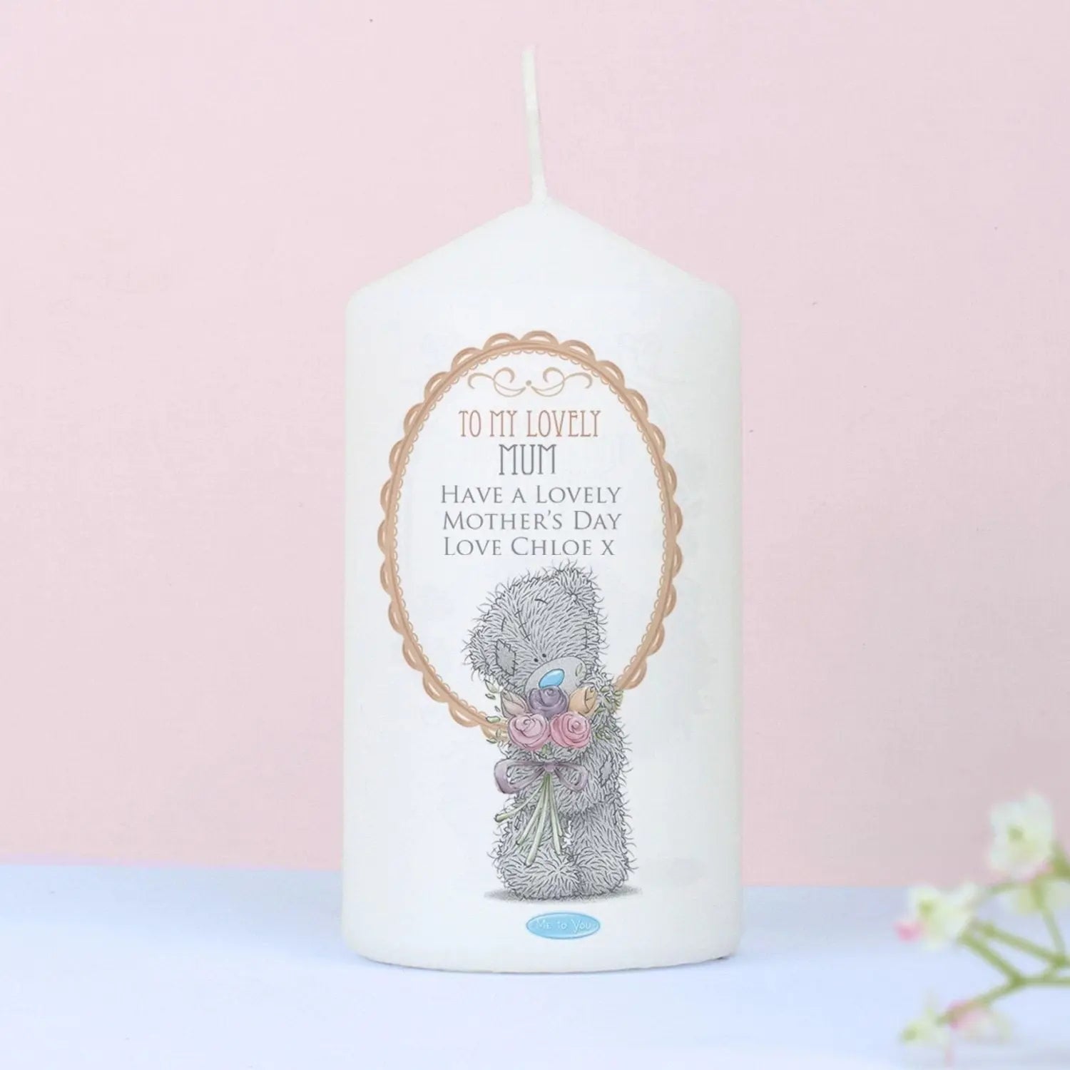 Personalised Me to You Flowers Pillar Candle For Her: 1 - Candles