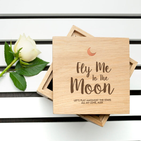Personalised Fly Me To The Moon Oak Photo Cube: 1 - Photo Cubes By Gift Moments