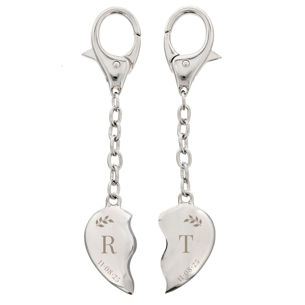 Personalised Foliage Two Hearts Keyring: 4 - Keyrings By Gift Moments