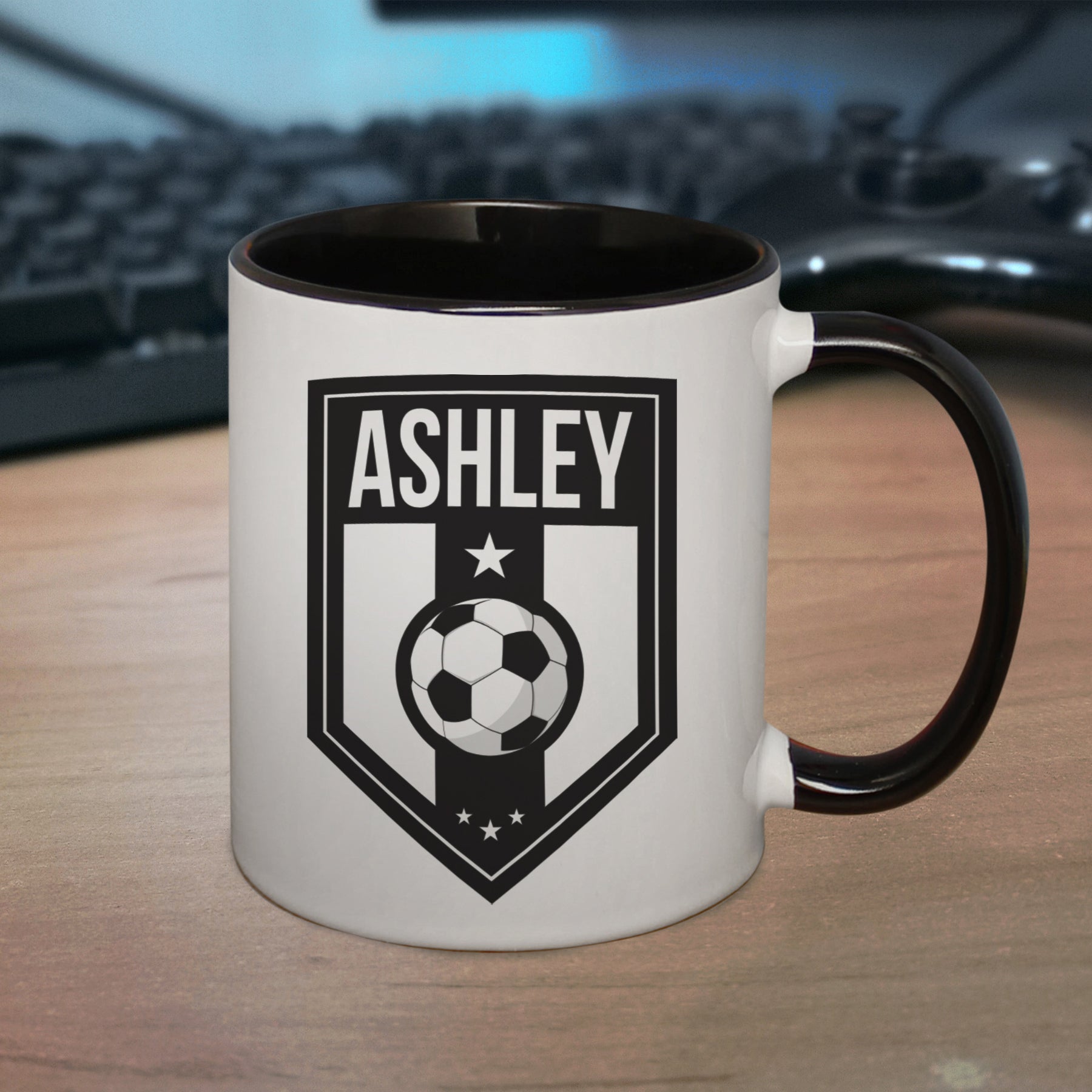 Personalised Football Badge Black Handled Mug: 1 - Mugs By Gift Moments