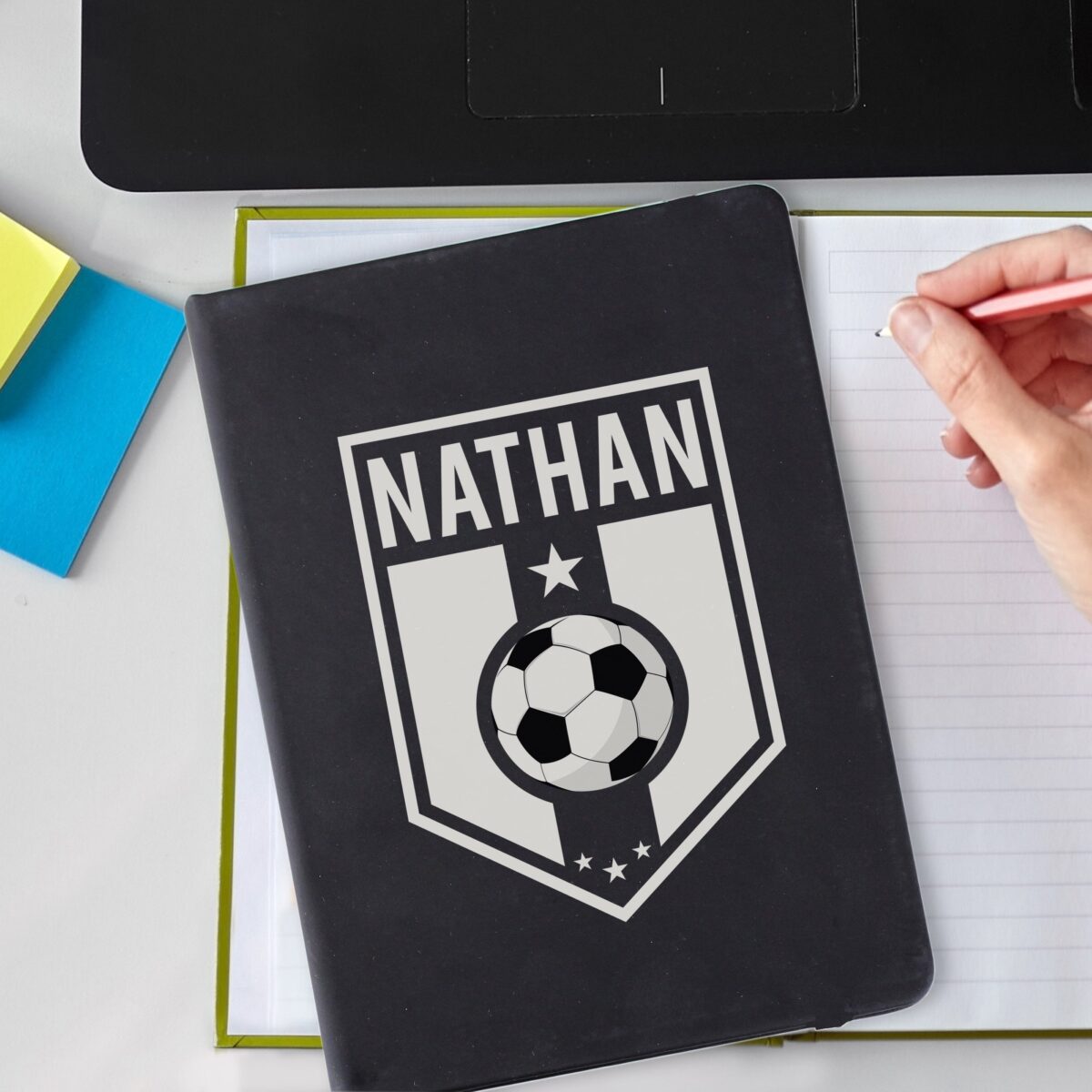 Personalised football badge black notebook