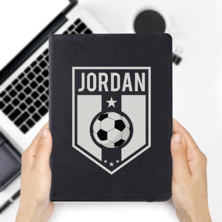 Personalised football badge black notebook