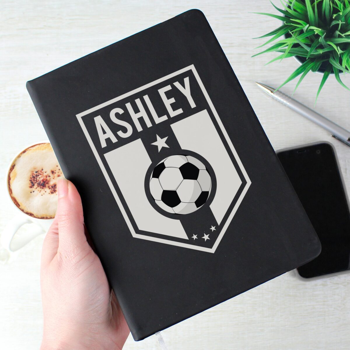 Personalised football badge black notebook
