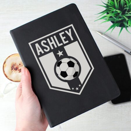 Personalised football badge black notebook