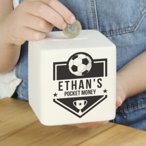 Personalised Football Badge Ceramic Square Money Box: 2 - Money Boxes By Gift Moments