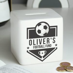 Personalised Football Badge Ceramic Square Money Box: 3 - Money Boxes By Gift Moments